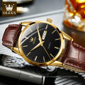 OLEVS Marca de luxo masculino clássico relógio à prova d&#39;água de quartzo pulseira de couro calendário casual negócios moda homem relógio reloj Mujer